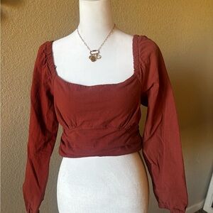 Chic Rust Square Neck Blouse